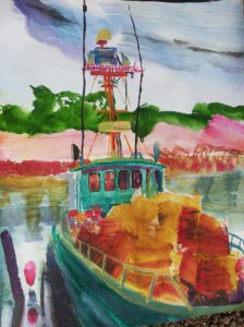 Trawler at Triabuna harbor (TAS) (Watercolor - 50x40)